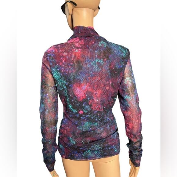 INC Sheer TOP Womens L Petite Purple Snakeskin Pattern Long Sleeve Turtle Neck - Picture 2 of 11